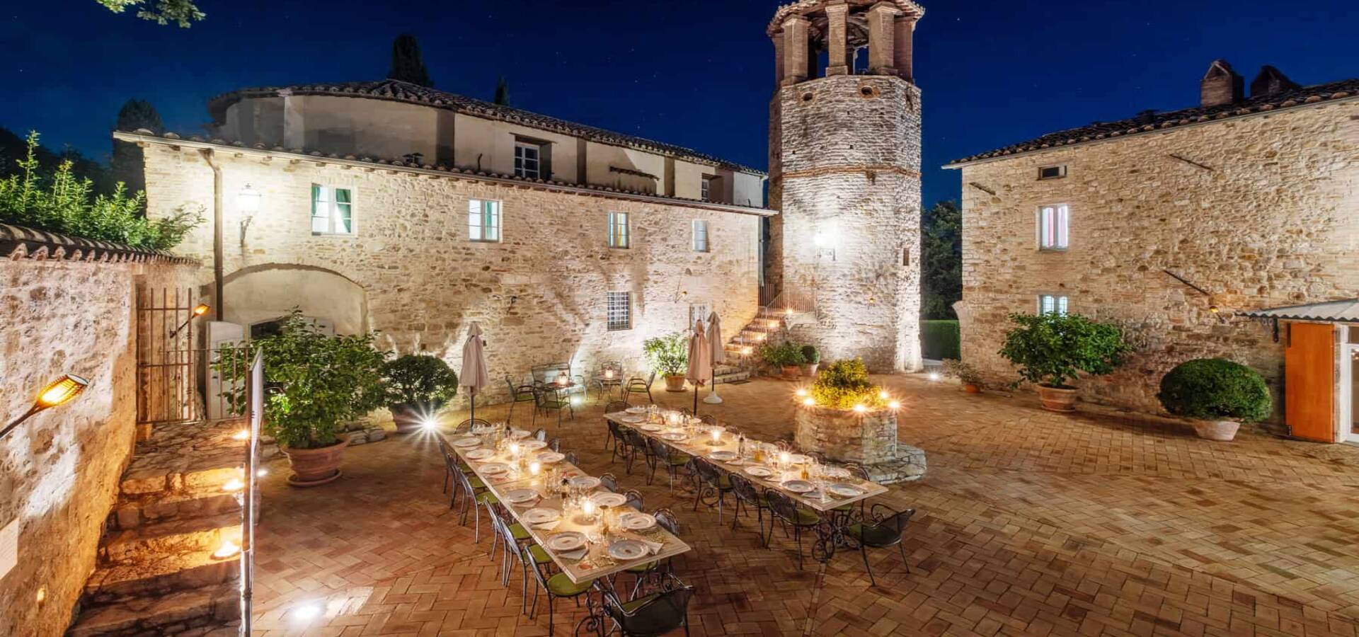 Pieve castle courtyard at night